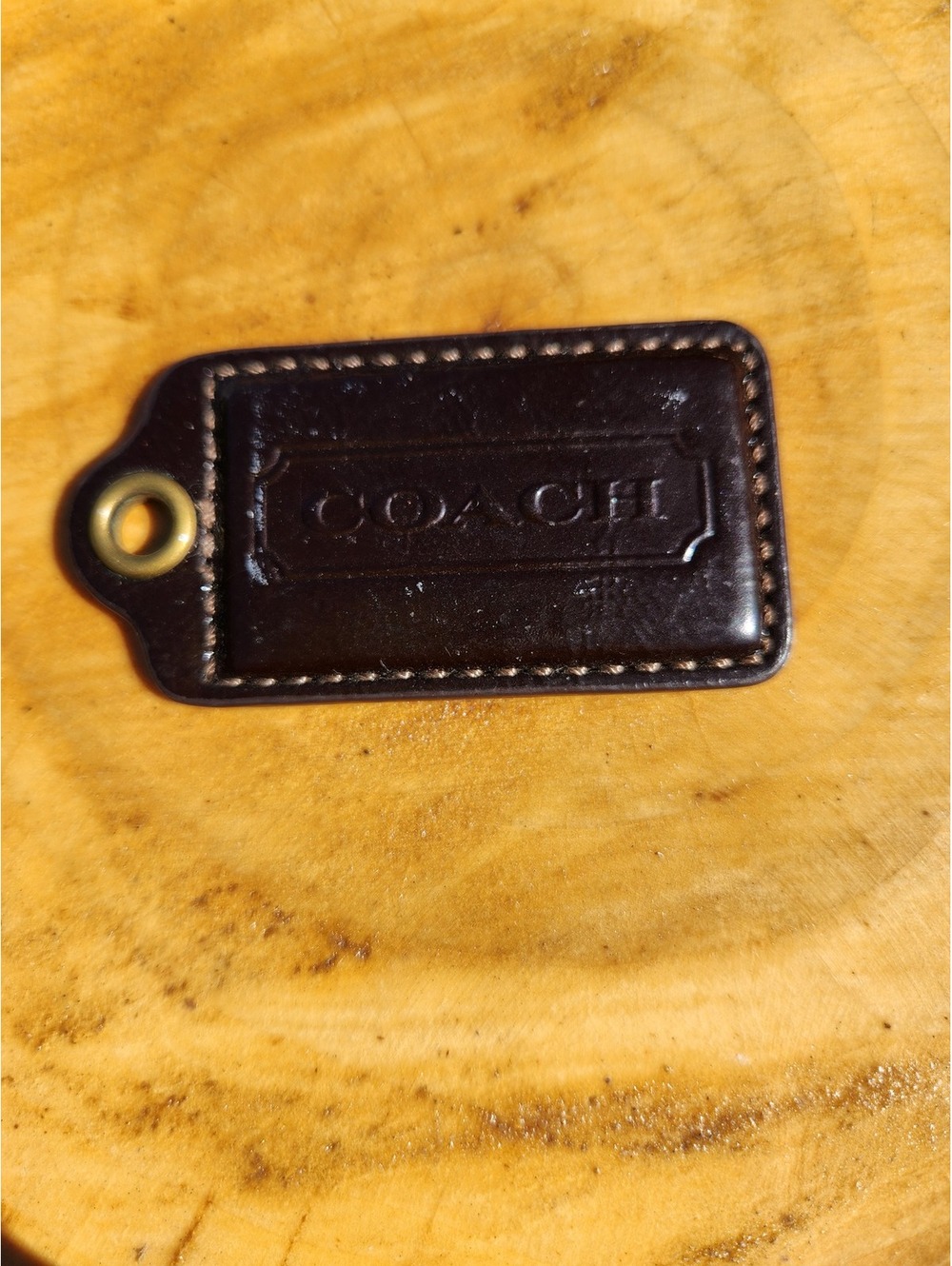 Coach dark brown leather hang tag 3inch